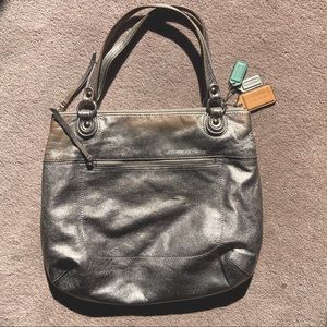 Coach Poppy Glam Distressed Silver Leather Tote